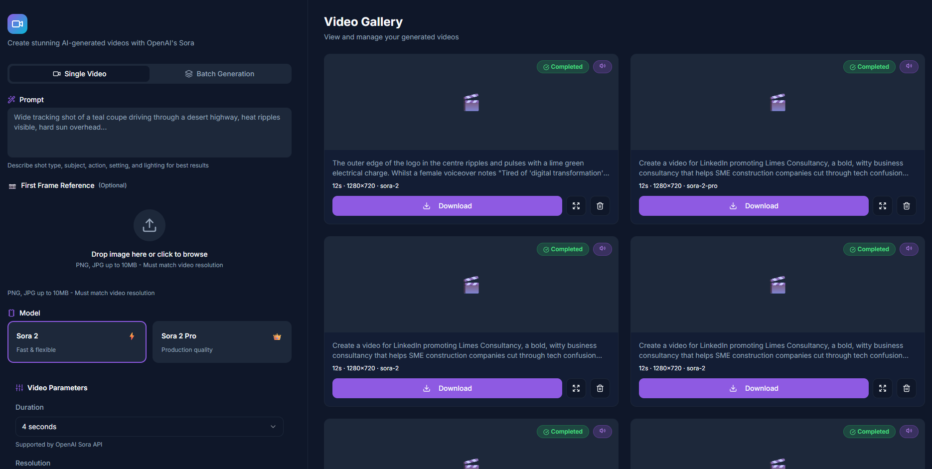 Bespoke AI Video Generation App
